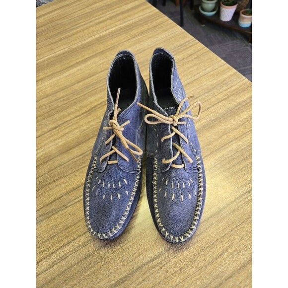 MINNETONKA Womens Chukka Ankle‎ Boots 7 Blue Bootie Lace Up Suede Casual - Picture 1 of 8